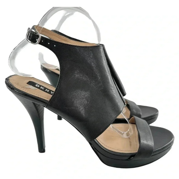 Dkny womens heels size 10 41 black leather platform chunky booties - Picture 1 of 15